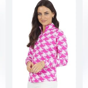 IBKUL Womens Kimberly Print Long Sleeve Mock Neck Golf Top 1/4 Zip Pink Size XL